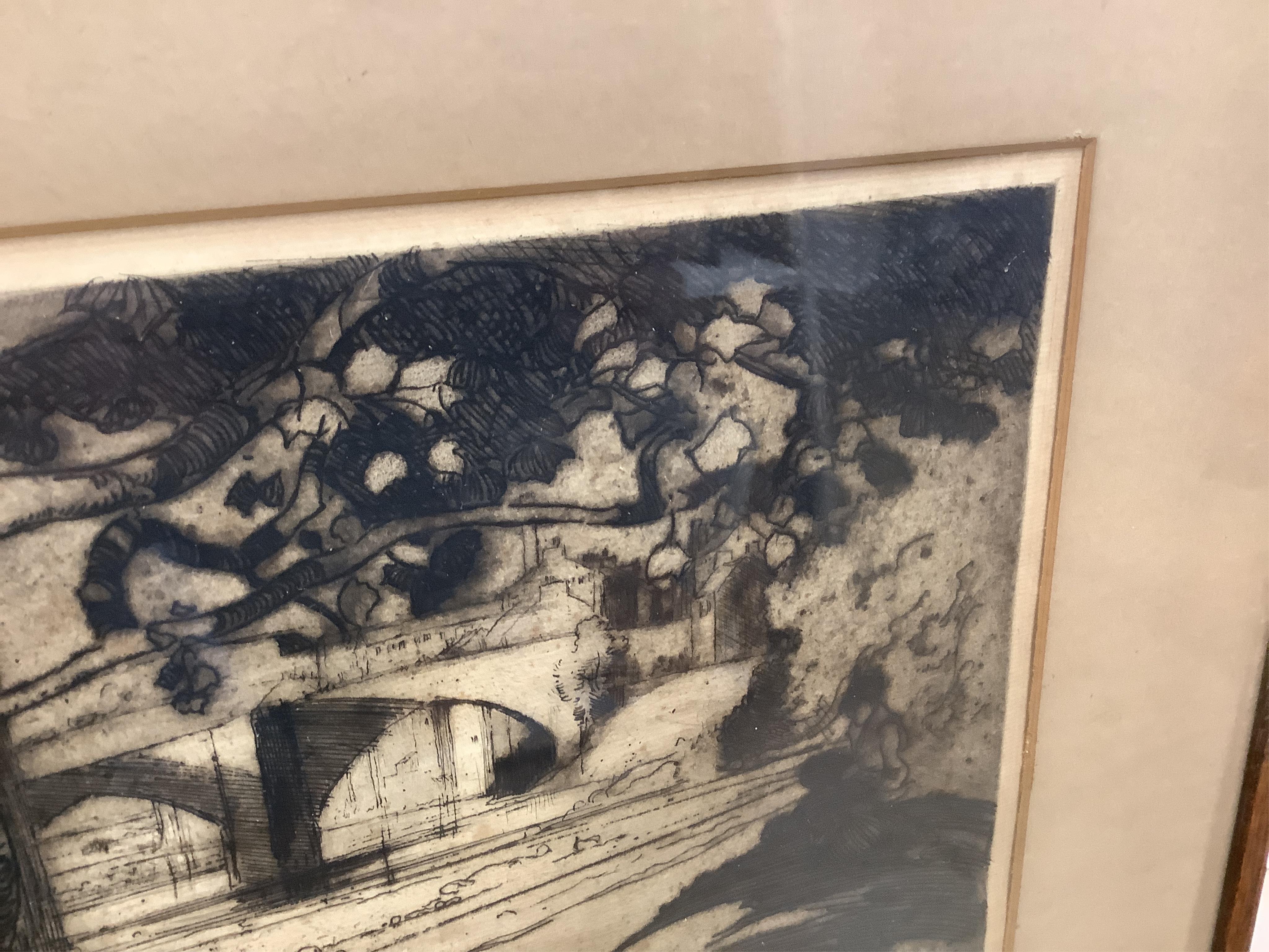 Sir Frank Brangwyn RA, RWS, RBA, (1867-1956), ‘The Maple Tree, Barnard Castle’, signed in pencil, dry point etching, 29 x 38.5cm